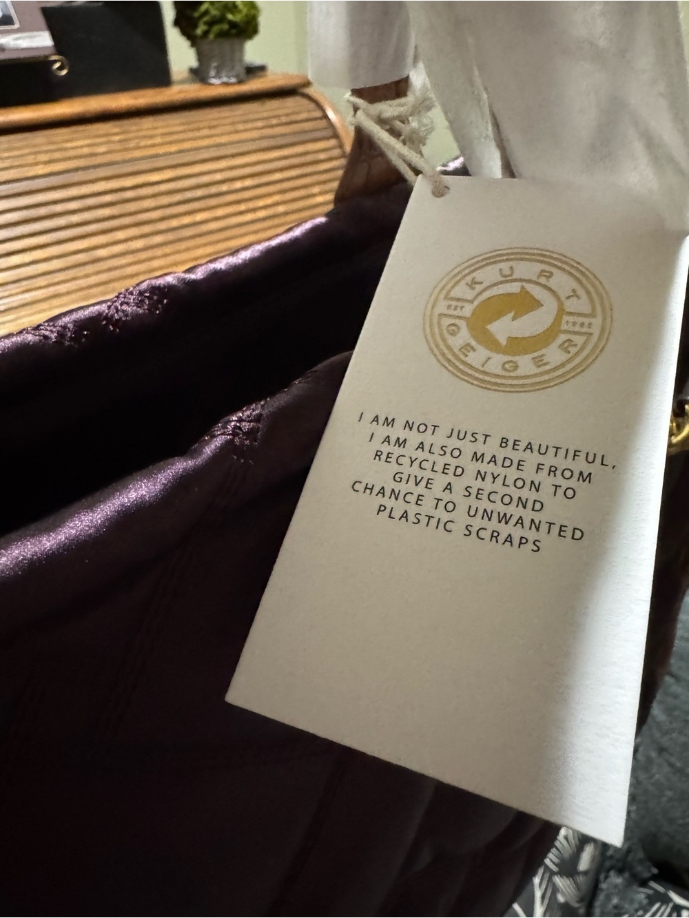 NWT Kurt Geiger Hoxton Shopper Tote in Deep Plum Quilted Satin - Picture 5 of 6